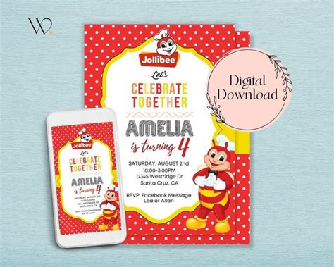 jollibee invitation card|Theme: Jollibee Party Invitation .